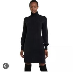 J.Crew Turtleneck Sweater Dress Supersoft yarn black long Balloon Sleeve Wool XS